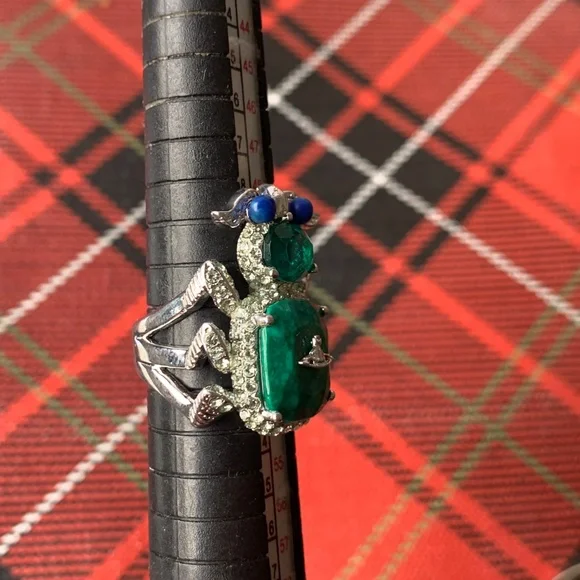 Vivienne Westwood Silver & Green Scarab Ring w/ Stones and Swarovski crystals - Picture 2 of 10